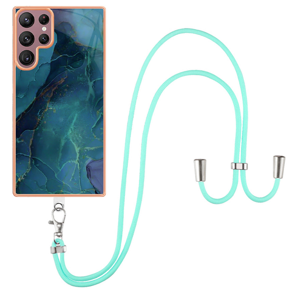For Samsung Galaxy S23 Ultra Phone Case YB IMD Series-18 Style E 2.0mm TPU Electroplating Marble Pattern IMD Cover with Lanyard For Samsung Galaxy S23 Ultra Phone Case YB IMD Series-18 Style E 2.0mm TPU Electroplating Marble Pattern IMD Cover with Lanyard